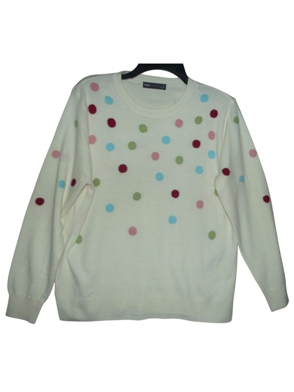 M&S Sweater Womens Size 10 Light Cream Polkadot acrylic crew neck long sleeve